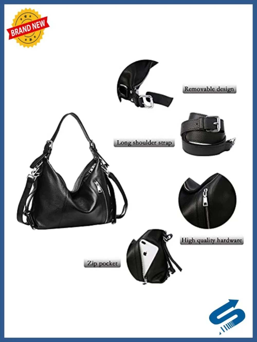 Genuine Leather Hobo Handbag Women Tote Shoulder Crossbody Bag Large Capacity